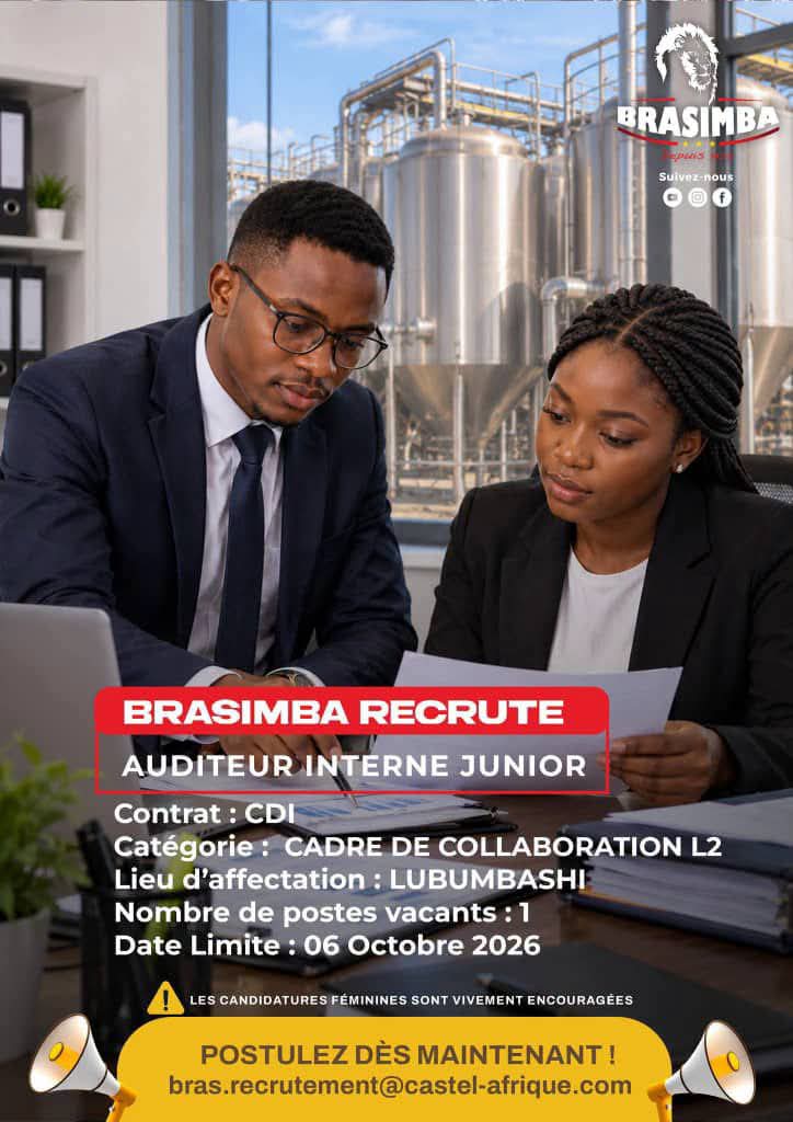 RDC : Brasimba recrute un auditeur interne junior à Lubumbashi