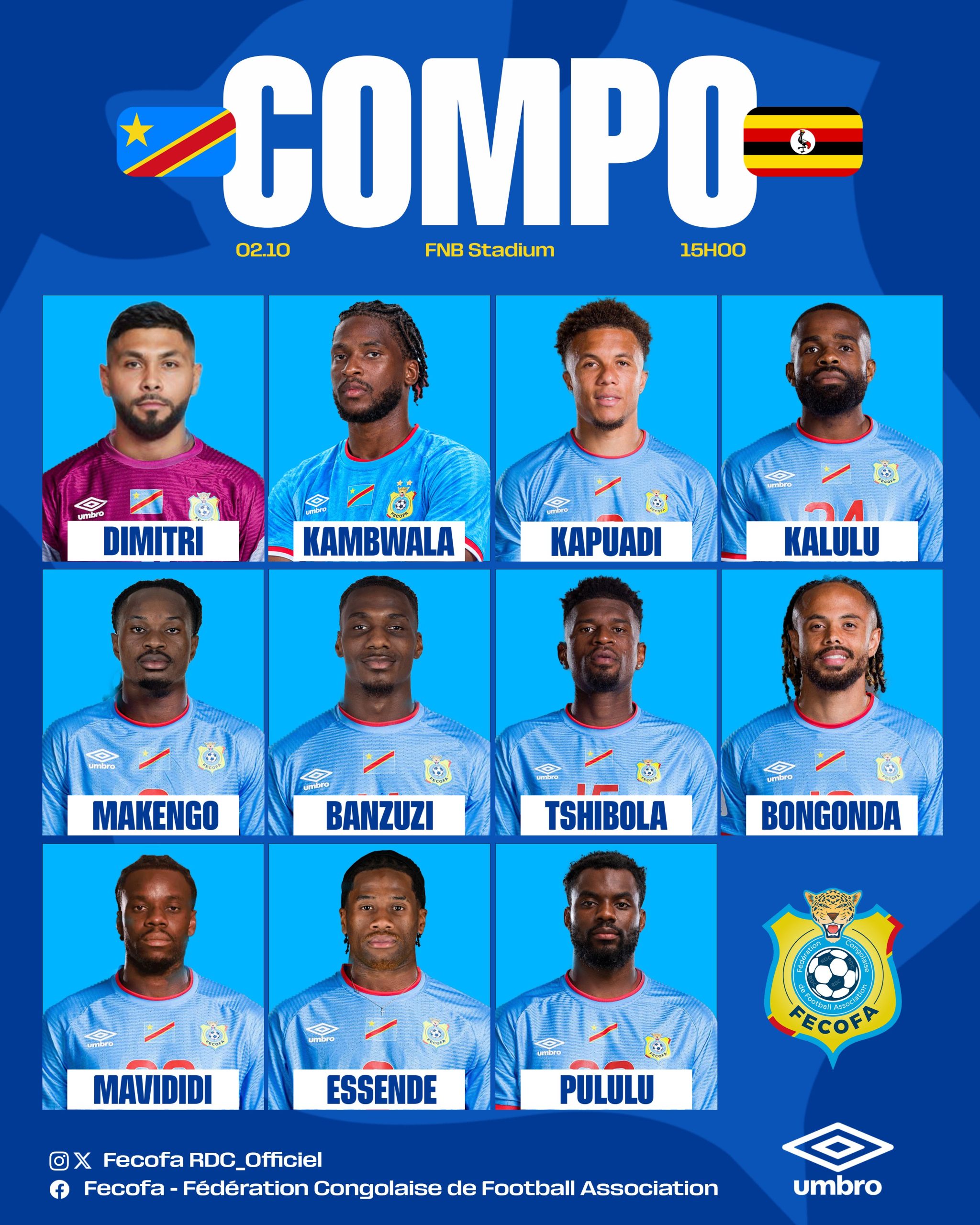 RDC-Ouganda : les onze Léopards titulaires face aux Cranes